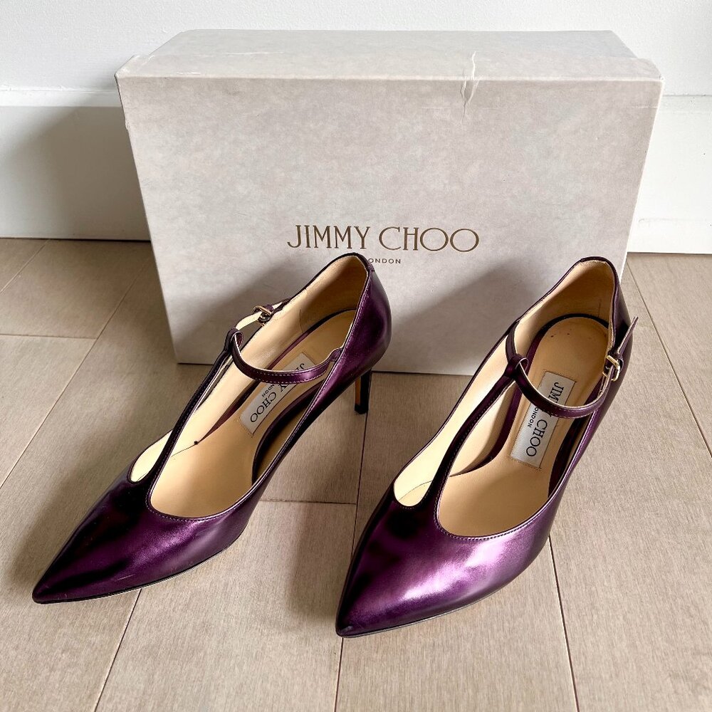 Jimmy Choo Iridescent Purple Kitten Heels w/ box